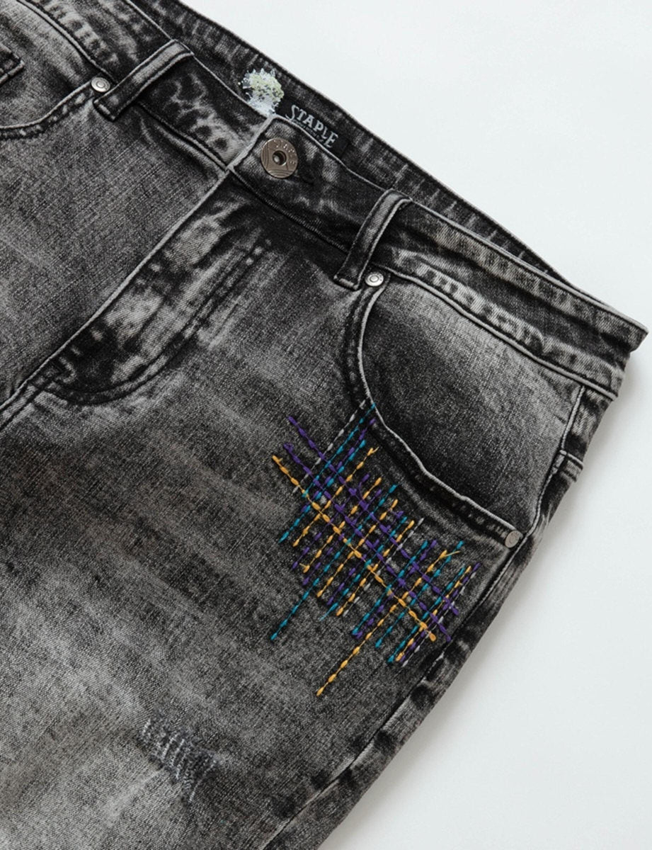 Men's Staple Pigeon Washed Denim Jeans in Dark Grey