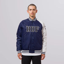 Load image into Gallery viewer, Buy Men&#39;s HUF Satin Baseball Jacket in Navy
