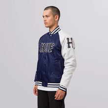 Load image into Gallery viewer, Buy Men's HUF Satin Baseball Jacket in Navy