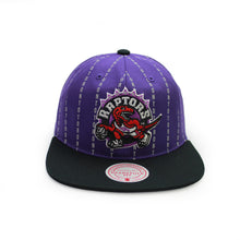 Load image into Gallery viewer, Buy Men's Mitchell & Ness NBA Toronto Raptors City Pinstripe Deadstock HWC Snapback Hat - Purple