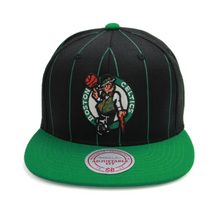 Load image into Gallery viewer, Buy Men's Boston Celtics Mitchell & Ness Team Pinstripe Snapback Hat - Black - Swaggerlikeme.com / Grand General Store