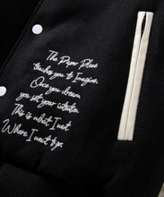 Load image into Gallery viewer, Buy Men's Paper Planes Varsity Jacket in Black