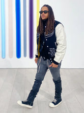 Load image into Gallery viewer, Buy Men's Paper Planes Varsity Jacket in Black