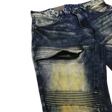 Load image into Gallery viewer, Buy Smoke Rise Oil Stain Biker Jeans - Depths Blue - Swaggerlikeme.com / Grand General Store