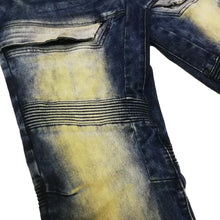 Load image into Gallery viewer, Buy Smoke Rise Oil Stain Biker Jeans - Depths Blue - Swaggerlikeme.com / Grand General Store