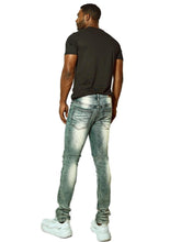 Load image into Gallery viewer, Buy PLATFORM 100 Denim Slim Strech Distressed Rip & Repair Jean - Vintage Blue - Swaggerlikeme.com / Grand General Store