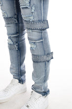 Load image into Gallery viewer, Buy PLATFORM 100 Denim Slim Strech Distressed Rhine Stone Denim Pant - Blue - Swaggerlikeme.com / Grand General Store