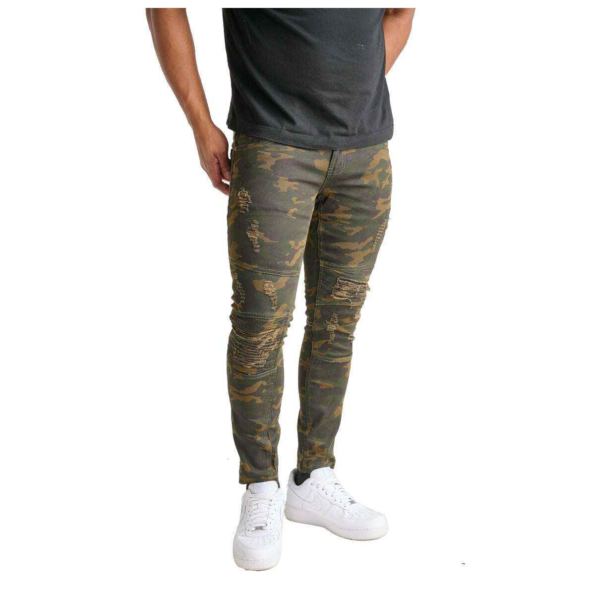 Ripped camouflage skinny jeans deals