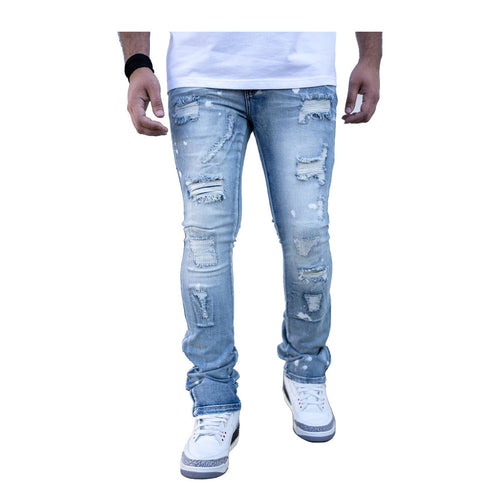 Buy Men's REELISTIK NYC Hudson Stacked Zipper Bottom Premium Denim Jeans in Light Blue