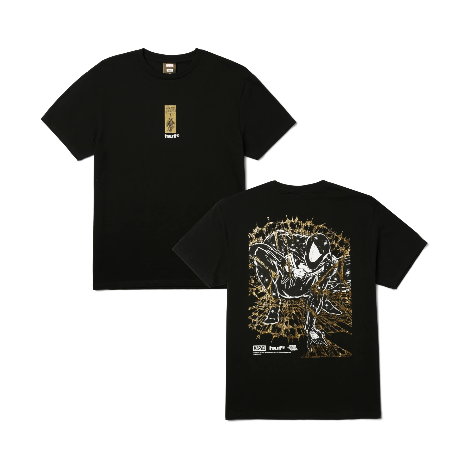 HUF x Marvel Spider-Man Arachknight Gold T-Shirt in Black