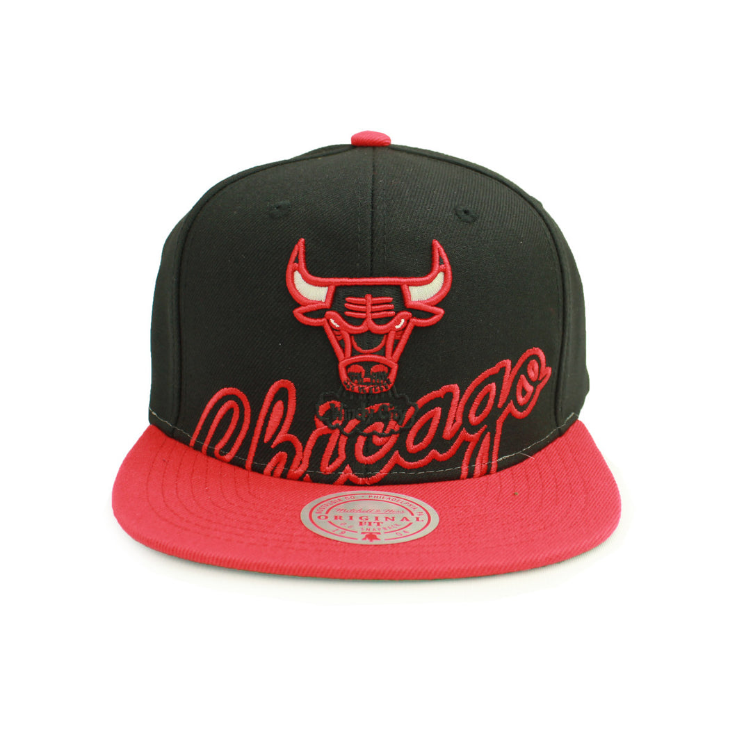 NBA Chicago Bulls Low Big Face HWC Snapback Hat Black and Red By Mitchell & Ness - Swaggerlikeme.com / Grand General Store