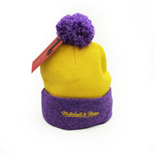 Load image into Gallery viewer, Buy NBA Los Angeles Lakers HWC Two Tone Pom Knit Beanie Hat Yellow and Purple by Mitchell and Ness - Swaggerlikeme.com / Grand General Store
