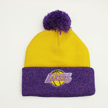 Load image into Gallery viewer, Buy NBA Los Angeles Lakers HWC Two Tone Pom Knit Beanie Hat Yellow and Purple by Mitchell and Ness - Swaggerlikeme.com / Grand General Store
