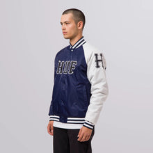 Load image into Gallery viewer, Buy Men&#39;s HUF Satin Baseball Jacket in Navy
