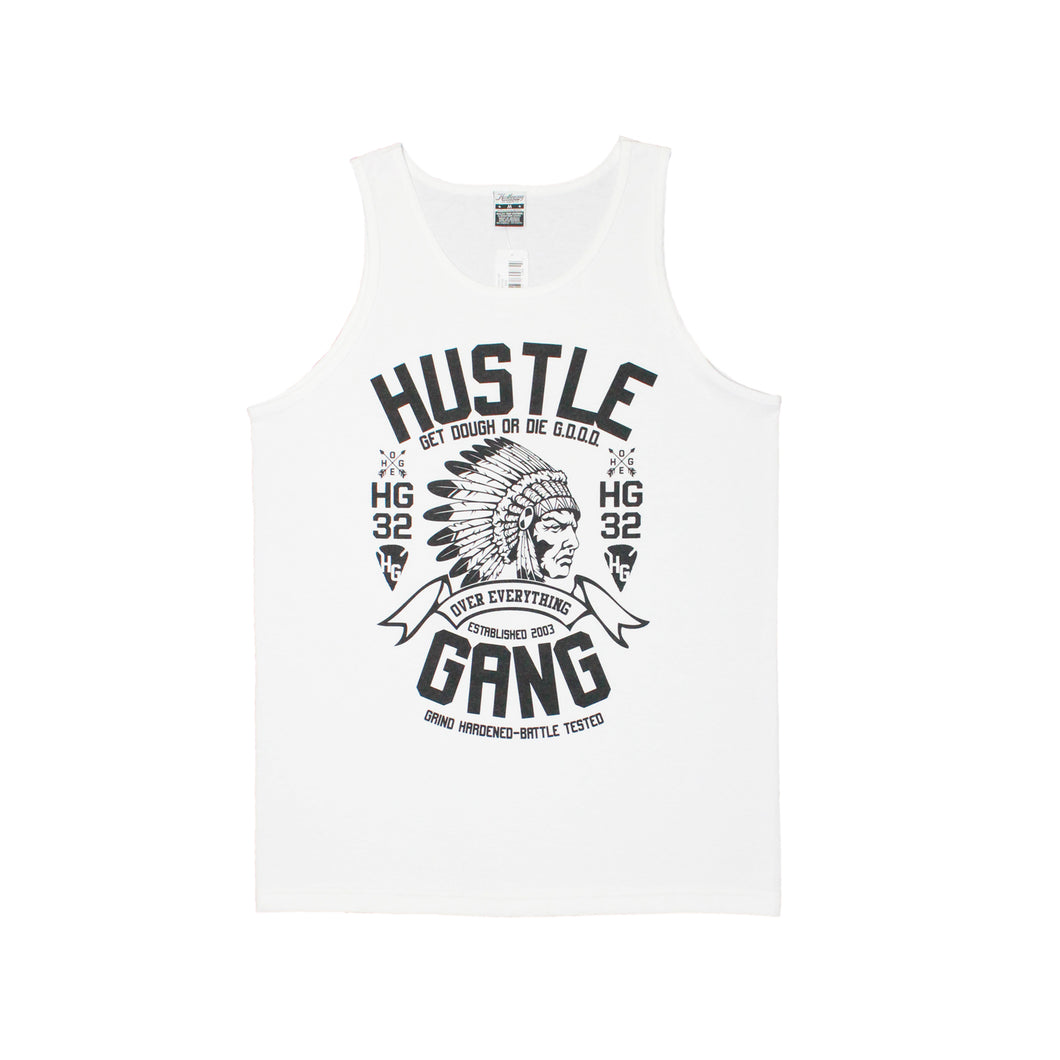 Men's Hustle Gang Battle Tested Graphic Tank Top in White