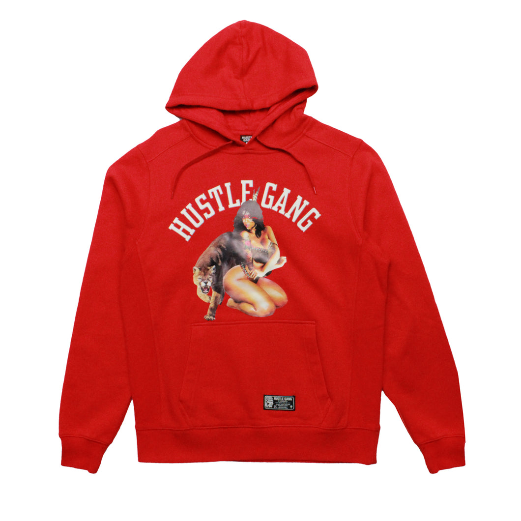 Buy Men's Hustle Gang Cougar Pullover Hoodie in Red