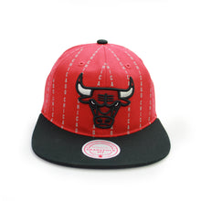 Load image into Gallery viewer, Buy Men&#39;s Mitchell &amp; Ness NBA Chicago Bulls City Pinstripe Deadstock HWC Snapback Hat - Red
