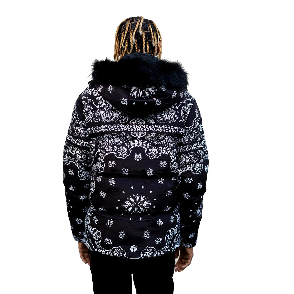 Bandana Print Black Paisley Puffer Jacket Paisley Puffer Jacket In