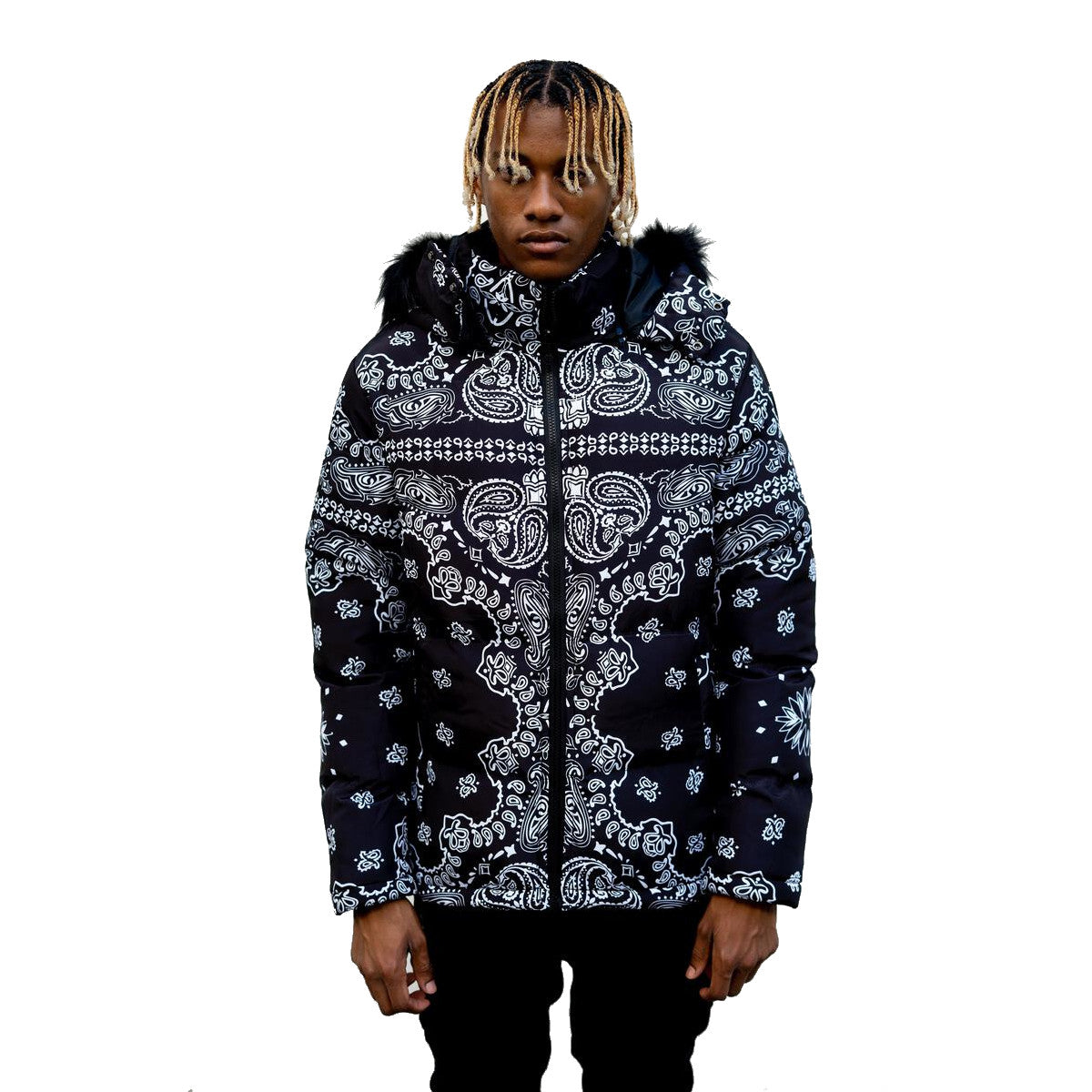 Men's REELISTIK NYC Bandana Puffer Jacket Black - Main Image