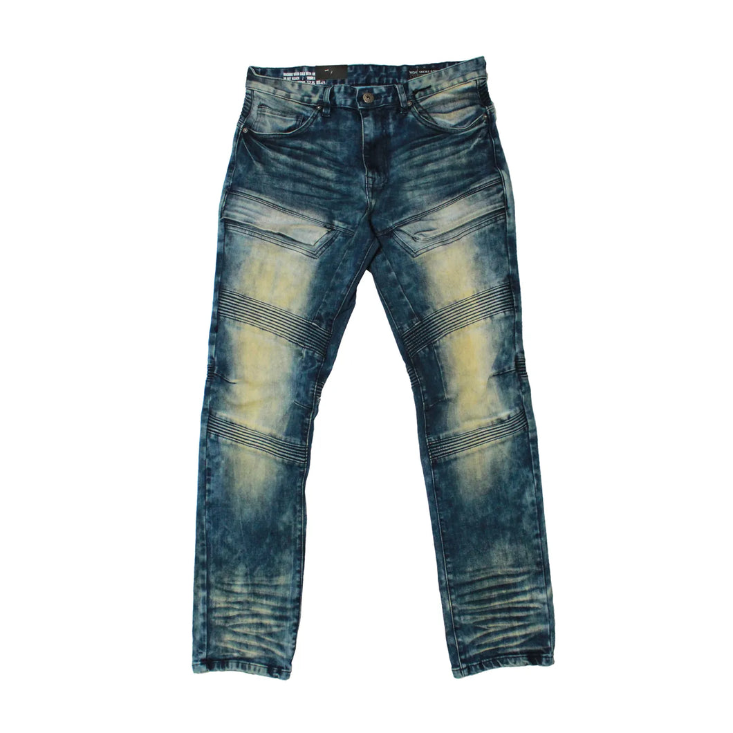 Buy Smoke Rise Oil Stain Biker Jeans - Depths Blue - Swaggerlikeme.com / Grand General Store