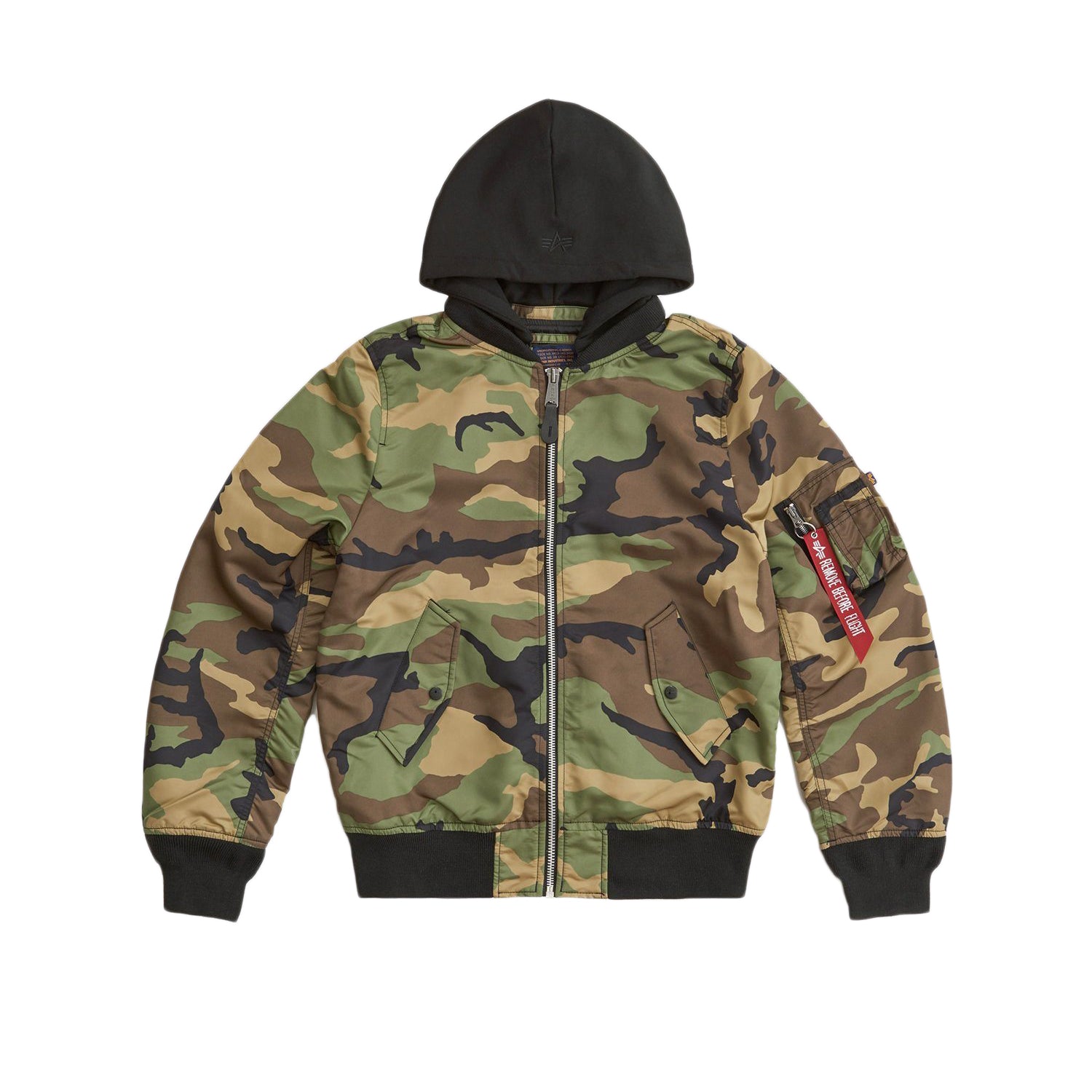 Alpha Industries L-2B Natus Flight Jacket Woodland Camo Black Hood