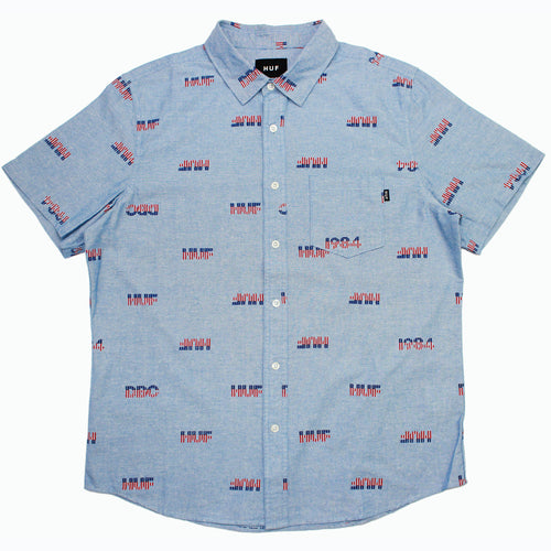 Buy HUF 1984 Chambray Short Sleeve Button Up Shirt - Blue - Swaggerlikeme.com / Grand General Store