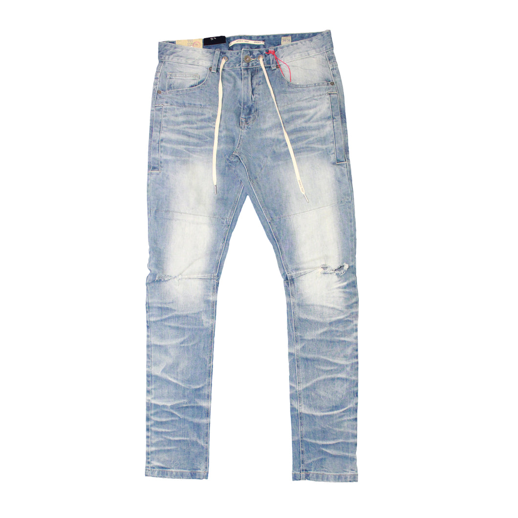 Buy Smoke Rise Drawstring Slim Tapered Jeans - Pearl Blue - Swaggerlikeme.com / Grand General Store