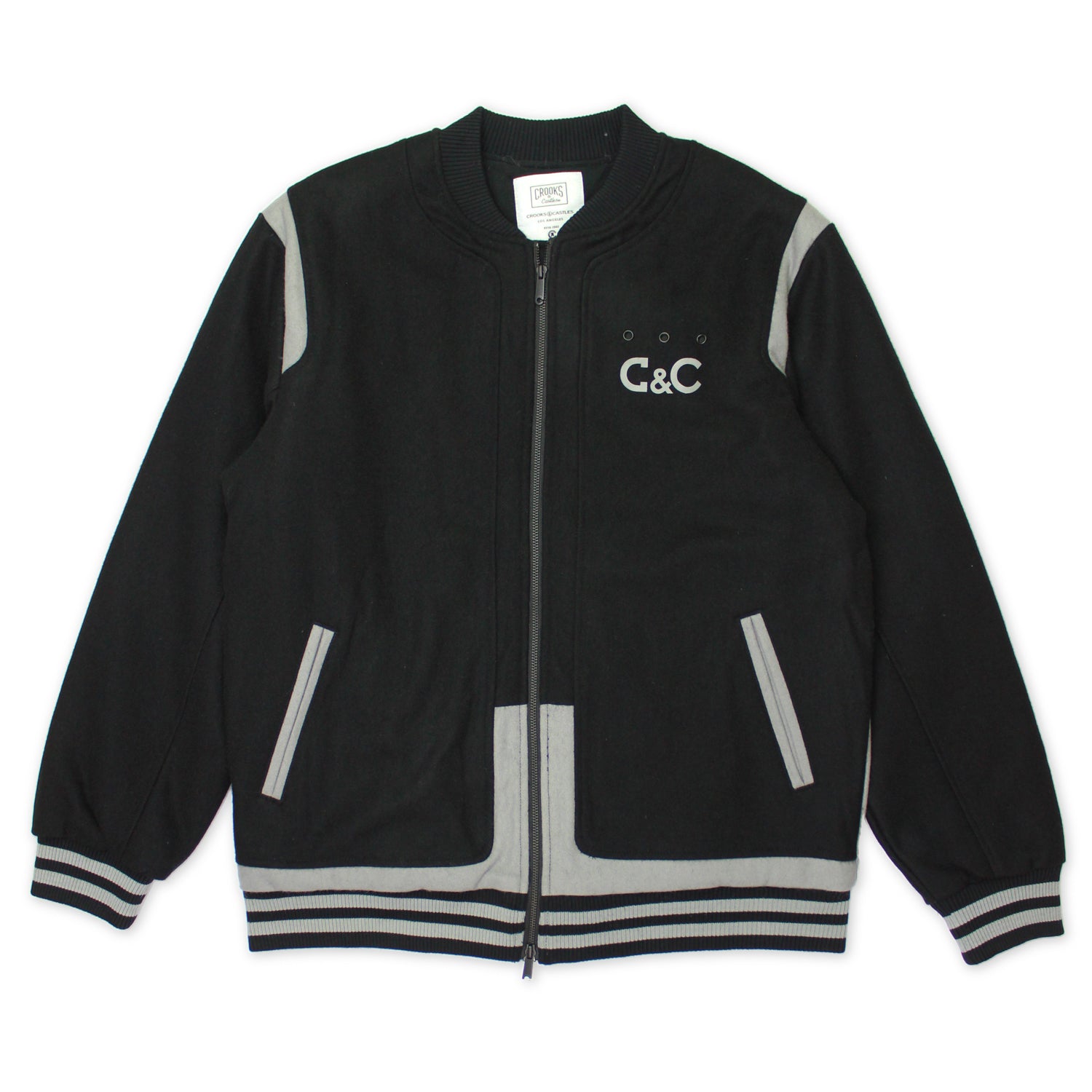 Men's Crooks & Castles C&C Woven Varsity Jacket in Black Men's Crooks & Castles C&C Woven Varsity Jacket in Black